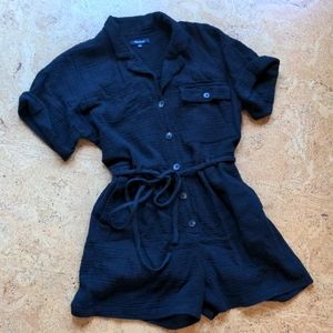 Madewell Romper Seersucker Black